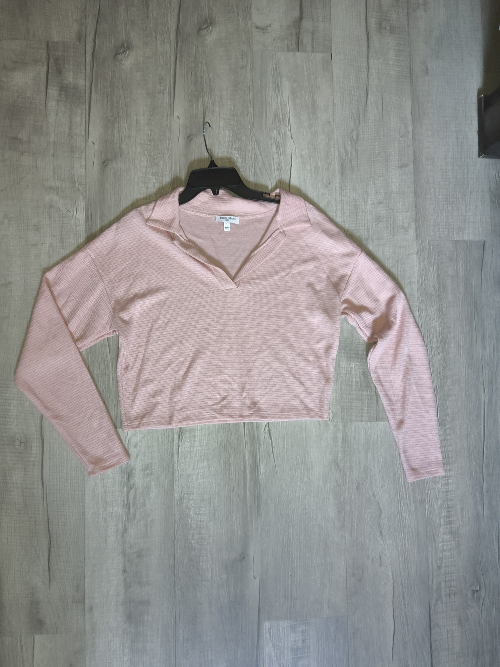 a new day Pale Pink Ribbed V-Neck Cropped Long Sleeve Top